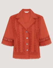 Irina Lace Trim Shirt, Orange (RUST), large