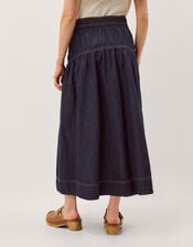 Lucy Button Denim Midi Skirt, Blue (INDIGO), large