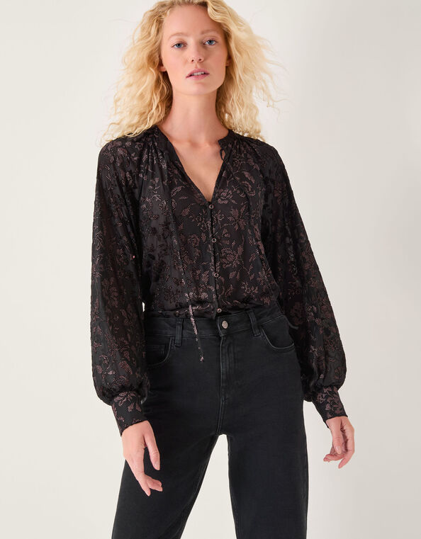 Dory Sparkle Devor&eacute; Shirt, Black (BLACK), large