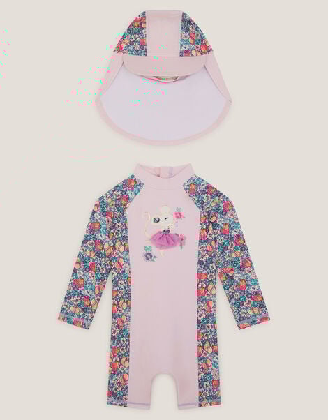 Baby Floral UPF50+ Swimsuit & Sun Hat, Pink (PINK), large
