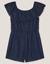 Frilly Broderie Playsuit, Blue (NAVY), large