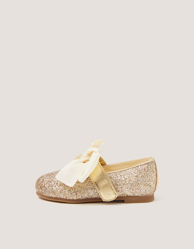 Baby Glitter Bow Mary Jane Ballet Flats, Gold (PALE GOLD), large