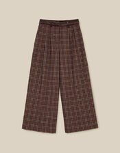Gracie Check Print Wide Leg Trousers, Brown (BROWN), large