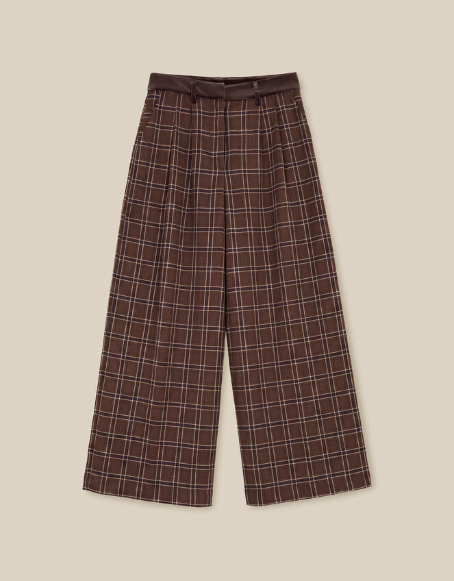 Gracie Check Print Wide Leg Trousers, Brown (BROWN), large