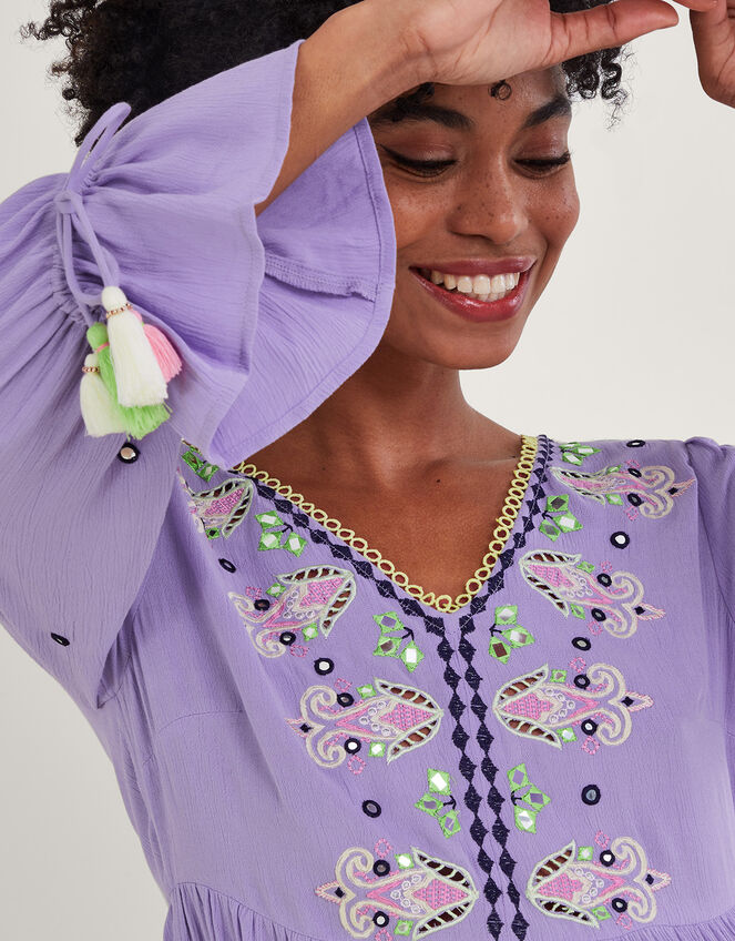 Premium Embroidered Kaftan Dress in LENZING&trade; ECOVERO&trade;, Purple (LILAC), large