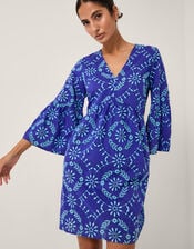 Lyla Embroidered Flute Sleeve Mini Dress, Blue (BLUE), large
