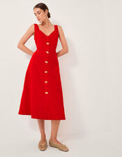 Nell Linen Blend Sleeveless Midi Dress, Red (RED), large