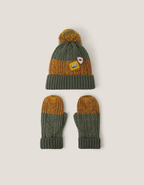 Adventure Bobble Hat & Mittens Set, Brown (BROWN), large