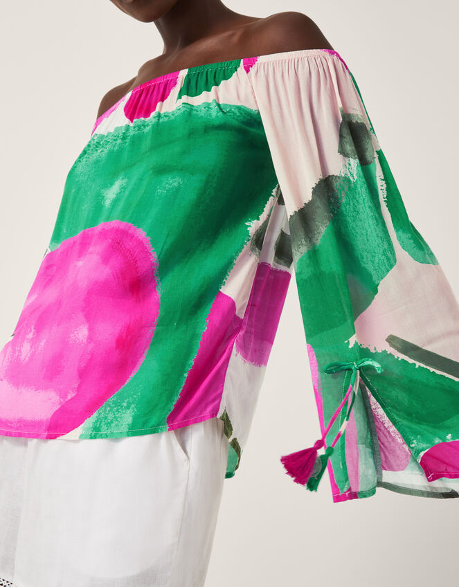 Miley Colour Block Bardot Top, Green (GREEN), large