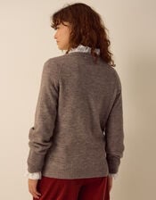 Carri Floral Cross Stitch Crew Neck Jumper, Mink (MINK), large