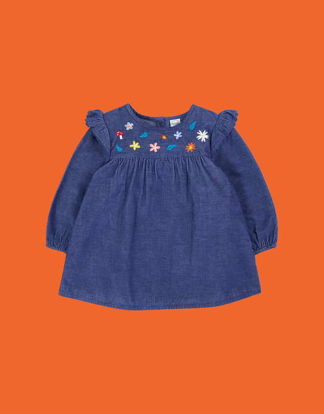 Frugi April Embroidered Corduroy Tunic Top, Blue (BLUE), large
