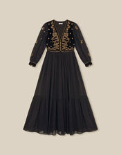 Ella Floral Embellished Velvet Maxi Dress, Black (BLACK), large