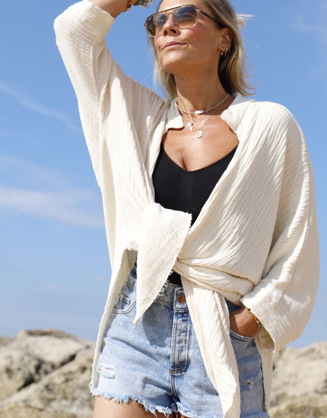 Meraki Beach Eye Print Beach Shirt, Orange (ORANGE), large