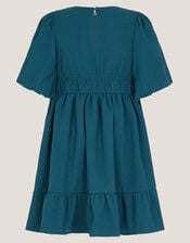Crochet Yoke Tiered Dress, Blue (NAVY), large