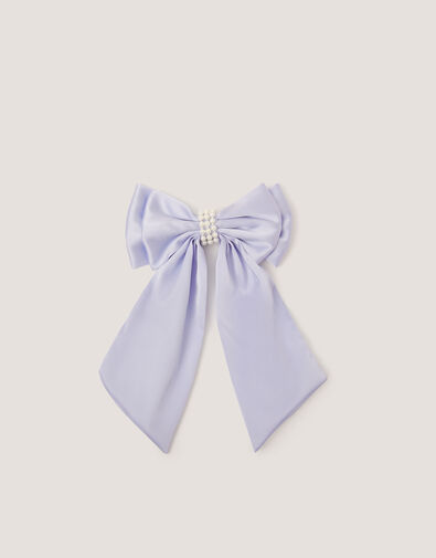 Long Pearl Satin Bow Hair Clip, Blue (PALE BLUE), large