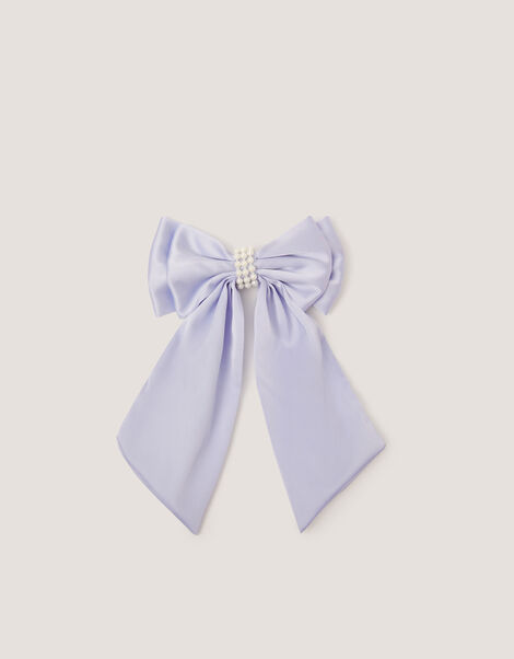 Long Pearl Satin Bow Hair Clip, Blue (PALE BLUE), large