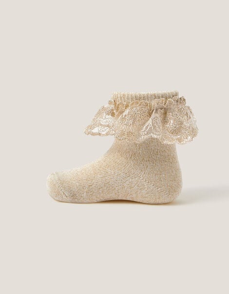 Baby Sparkle Flower Socks, Gold (GOLD), large