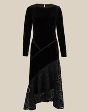 Beatrix Velvet Lace Midi Dress, Black (BLACK), large