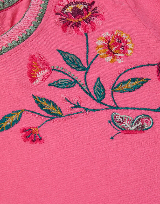 Floral Embroidered Long Sleeve Top, Pink (PINK), large