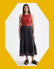 Scotch & Soda Embroidered Midi Skirt, Grey (CHARCOAL), large