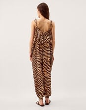 Annie Sleeveless Animal Print Jumpsuit, Brown (BROWN), large