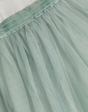 Puff Sleeve Satin Tulle Dress, Green (SAGE), large
