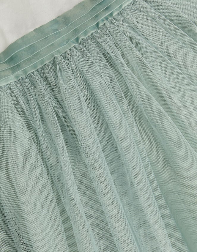 Puff Sleeve Satin Tulle Dress, Green (SAGE), large
