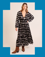 Traffic People Whispers Tie Dye Midi Dress, Black (BLACK), large