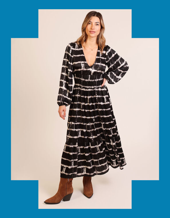 Traffic People Whispers Tie Dye Midi Dress, Black (BLACK), large