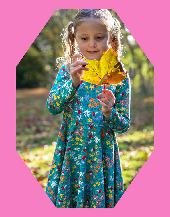 Frugi Sofia Printed Skater Dress, Green (GREEN), large