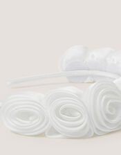 Rosette Satin Headband, Ivory (IVORY), large