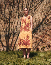 East Mella Appliqu&eacute; Cotton Midi Dress, Orange (ORANGE), large