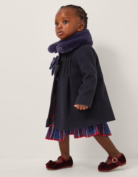 Baby Fluffy Collar Bow Coat, Blue (NAVY), large