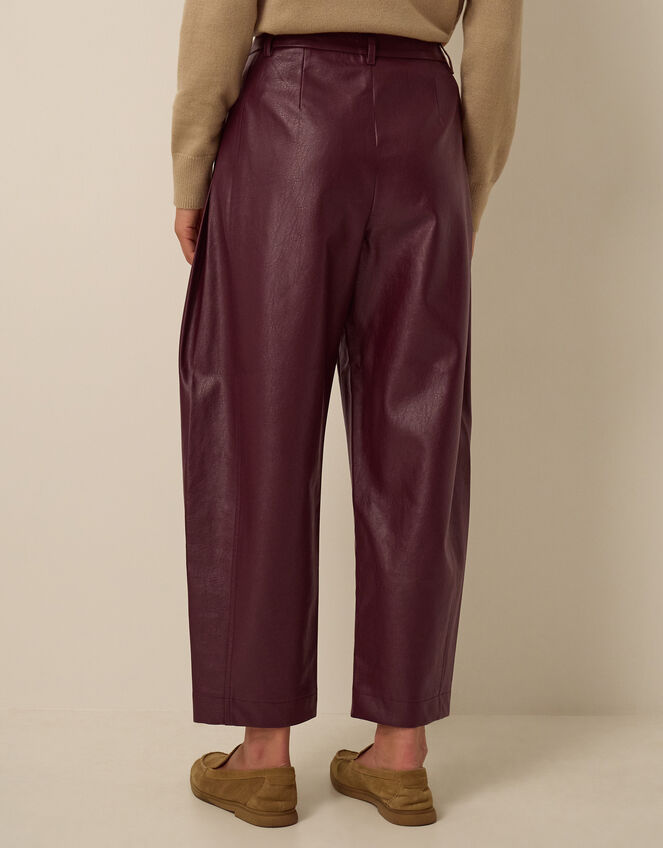 Tara Faux Leather Barrel Trousers, Red (BURGUNDY), large