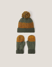 Adventure Bobble Hat & Mittens Set, Brown (BROWN), large