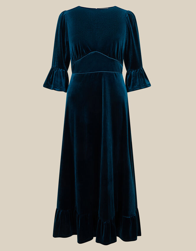 Valda Frill Velvet Jersey Midi Dress, Teal (TEAL), large