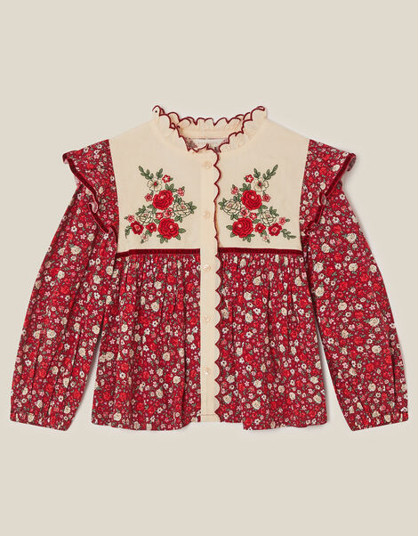 Ditsy Floral Embroidered Blouse, Red (BURGUNDY), large