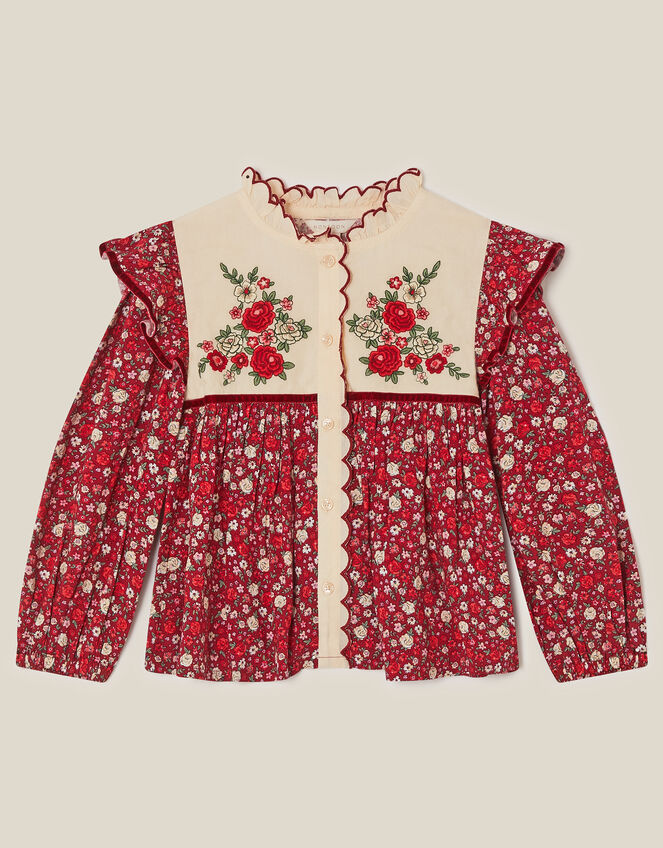 Ditsy Floral Embroidered Blouse, Red (BURGUNDY), large