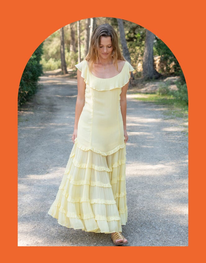 Lyrical Sisters Frill Tiered Maxi Dress, Yellow (YELLOW), large