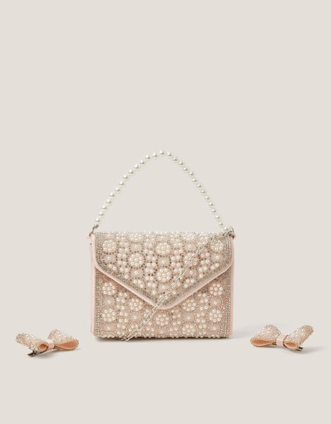 Embellished Pearl Bag & Hair Clip Set, , large
