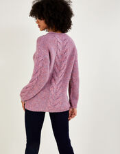 Melange Cable Knit Sweater with Recycled Polyester, Purple (PURPLE), large