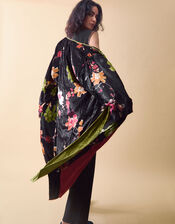 Clemence Camille Floral Velvet Kimono, Black (BLACK), large