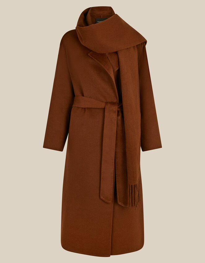 Petra Wool Blend Scarf Coat, Camel (CAMEL), large