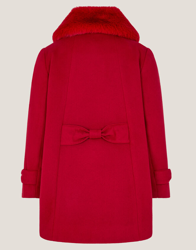 Faux Fur Collar Bow Coat, Red (RED), large