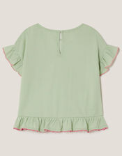 Butterfly Embellished Frill T-Shirt, Green (GREEN), large