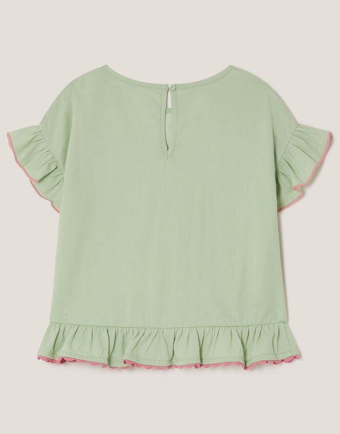 Butterfly Embellished Frill T-Shirt, Green (GREEN), large