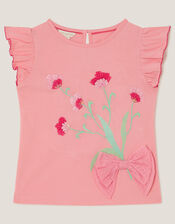 Tulip Embroidered Bow T-Shirt, Pink (PINK), large