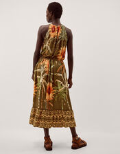 Fallon Sleeveless Tropical Print Midi Dress, Green (KHAKI), large