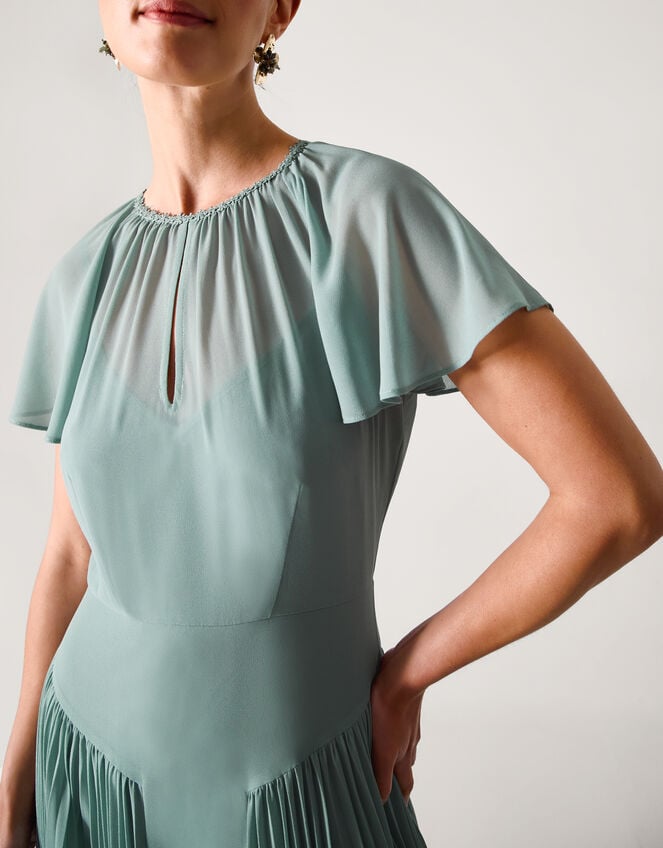 Madison Flutter Sleeve Pleated Bridesmaid Dress, Green (SAGE), large