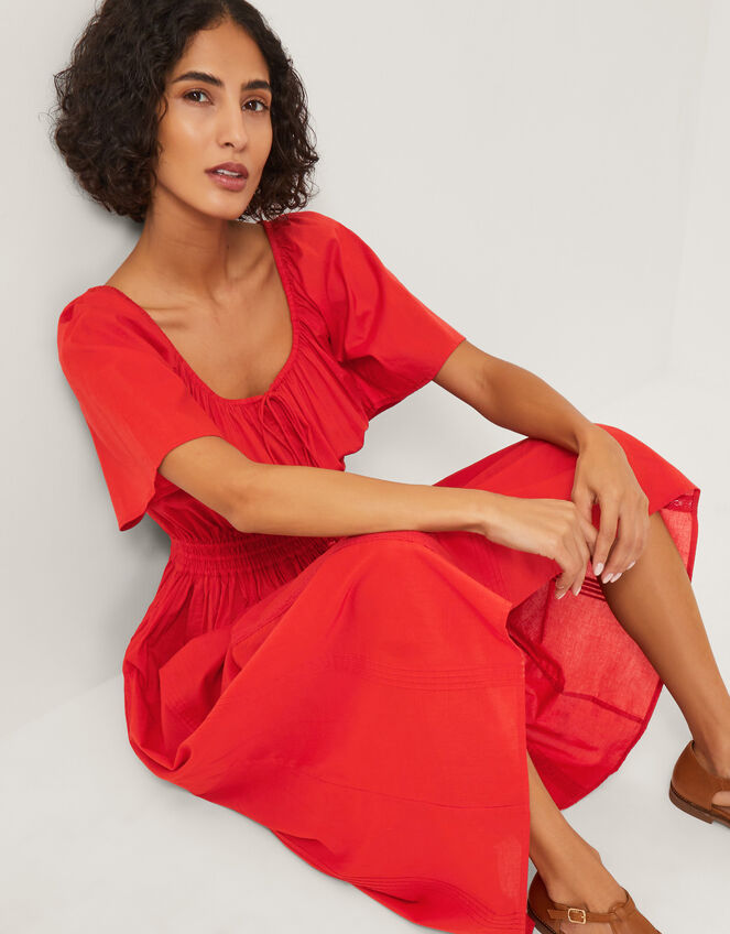 Lane Pintuck Lace Midi Dress, Orange (RUST), large